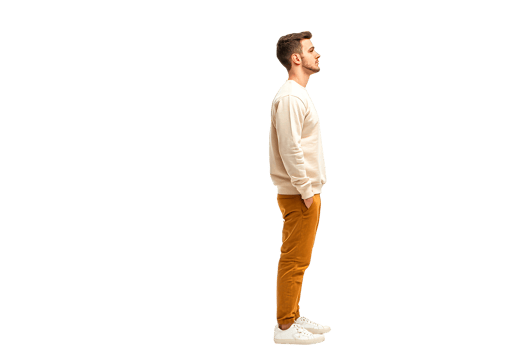Man standing in profile wearing casual attire in bright setting png