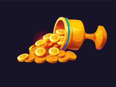 Ancient Egyptian chalice pouring out gold coins vector