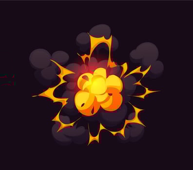 Cartoon bomb explosion, smoke, powerful chaos vector