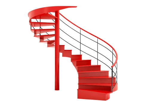 Red spiral staircase with smooth design and elegant curves png
