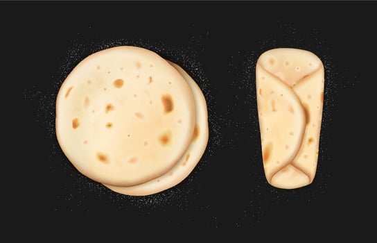 Realistic pita or tortilla bread with flour dust vector