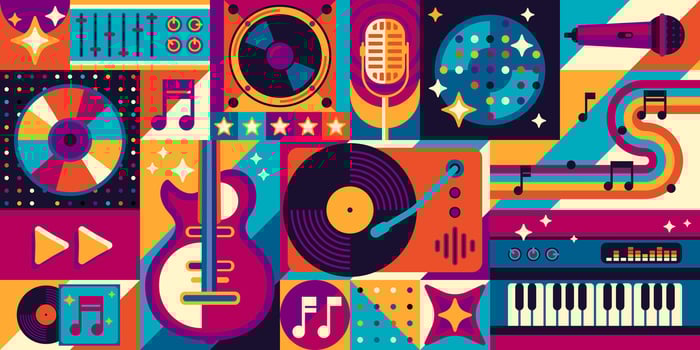 Music geometric shapes pattern musical instruments vector