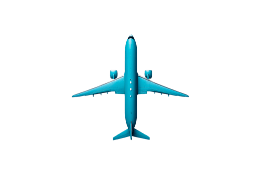 Bright blue airplane with a clear design on a transparent background png