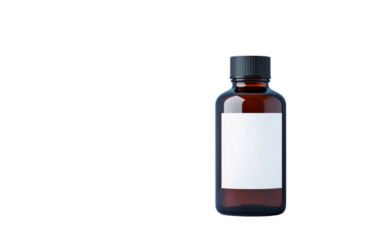 Brown glass bottle with white label on transparent background png