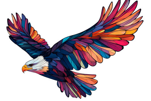 Vibrant eagle soaring through the air with colorful plumage png