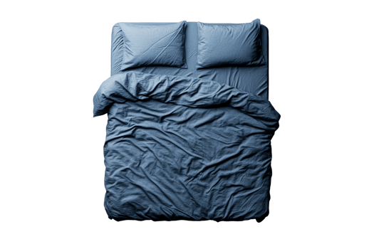 Soft blue bedding set with two pillows on a mattress png