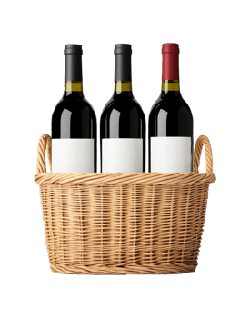 Elegant wine basket with three bottles for gifting or entertaining png