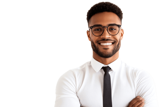 Smiling professional man in glasses and tie, transparent bg png
