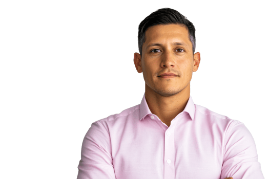 Confident man in a light pink shirt with arms crossed png
