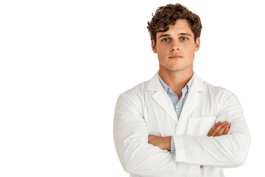 Confident male doctor wearing a lab coat with folded arms png