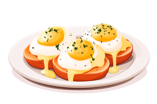 Delicious eggs benedict served on a plate with herbs png