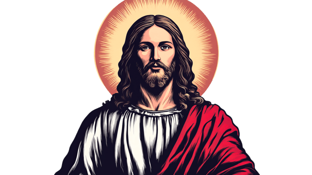 Depiction of a religious figure with a halo and flowing robes png