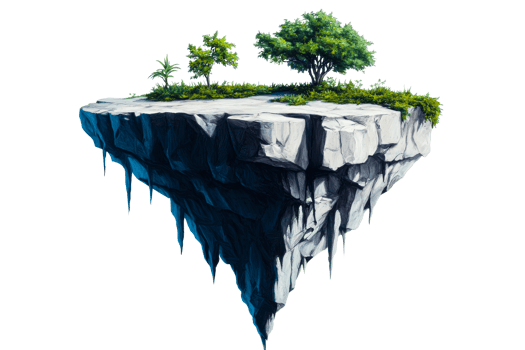Floating island with trees and grass on transparent bg png