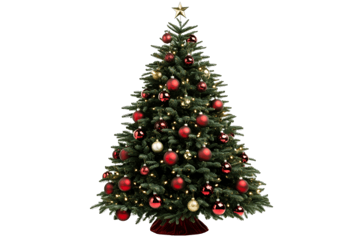 Christmas tree decorated with red and gold ornaments during winter png