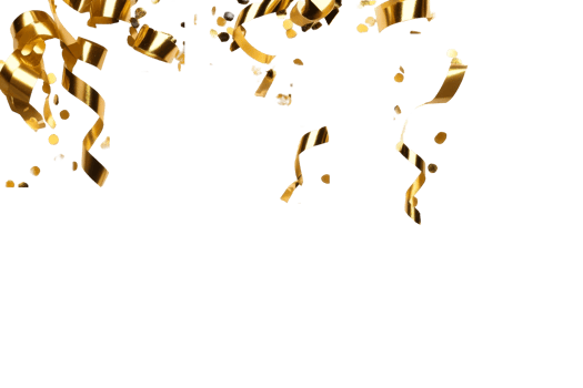 Gold confetti and streamers falling during a festive celebration png