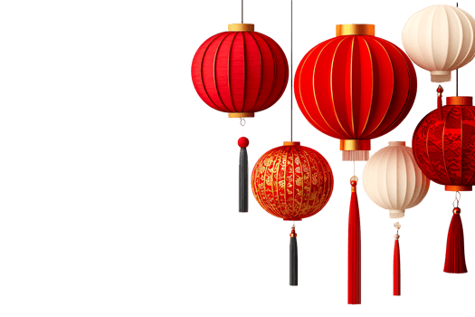 Elegant red and white lanterns hanging for celebration png