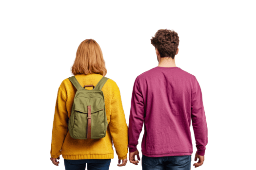 Two young adults stand back to back png