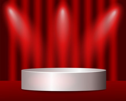 white round smooth product podium against luxury red curtains vector