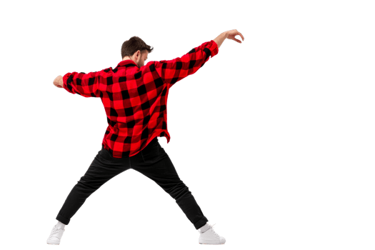 Dynamic dance movement with a young man in a checkered shirt png