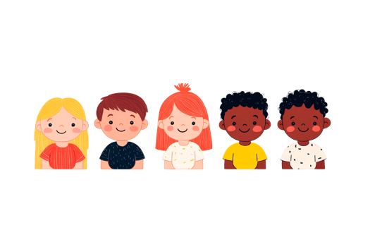 Diverse group of children smiling together with colorful attire png