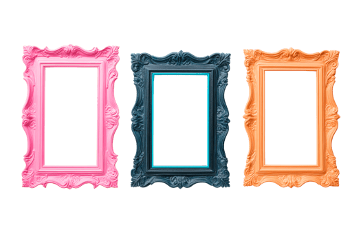 Colorful ornate picture frames with transparent background png