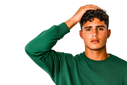 Young man displaying contemplation while touching his head png