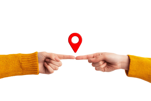 Connection point with hands reaching for location marker png