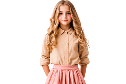 Young girl in light outfit with wavy hair posing for portrait png