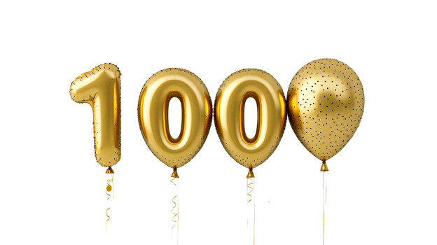 Golden number balloons, thousand, celebrations, festive, anniversary, cut out transparent png