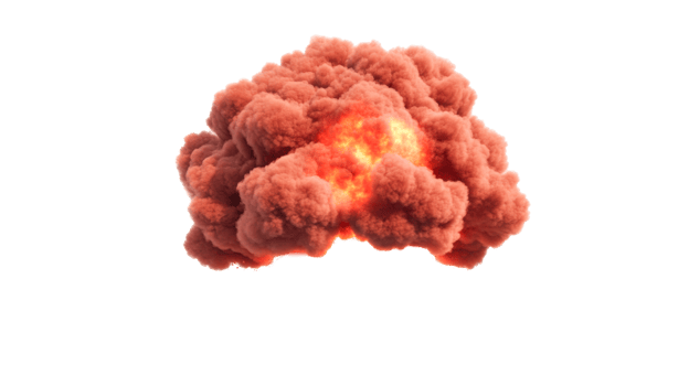 A vibrant explosion creates a dense cloud of reddish smoke png