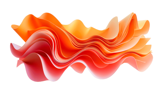 Abstract wavy layers in orange and red colors, cut out transparent png