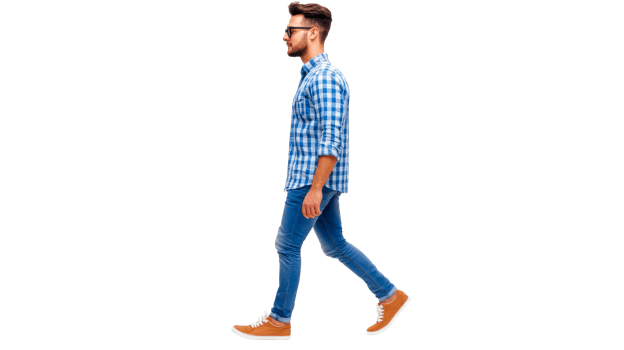 Walking man in shirt and jeans, cut out transparent png