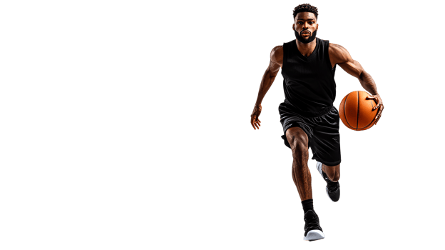 African American basketball player dribbling a ball, cut out transparent png