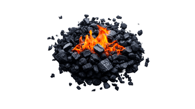 Burning anthracite coal flames black background, cut out transparent png