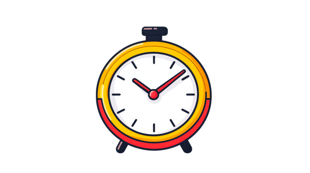 Clock with red and yellow details, time display, alarm clock , cut out transparent png