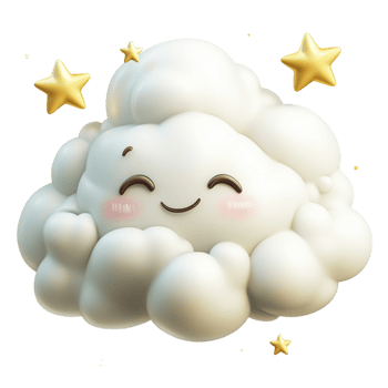 Fluffy Cloud with a Cute Face and Golden Stars png