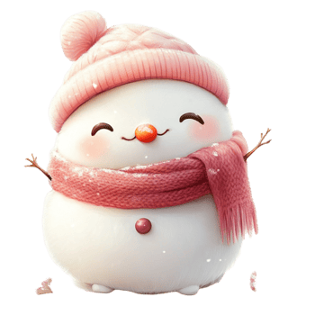 Charming Snowman with a Pink Beanie and Scarf in a Festive Scene png