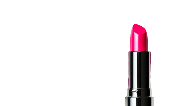 Bright pink lipstick with silver case against black, cut out transparent png