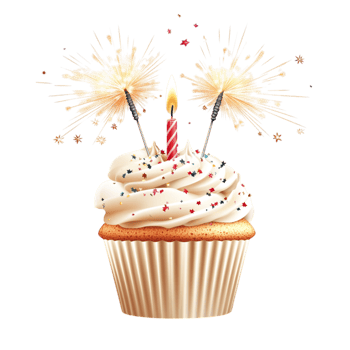 Festive Cupcake with Sparklers and Whipped Cream Frosting png