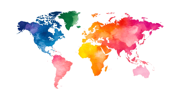Watercolor continents world map painting artistic vibrant, cut out transparent png