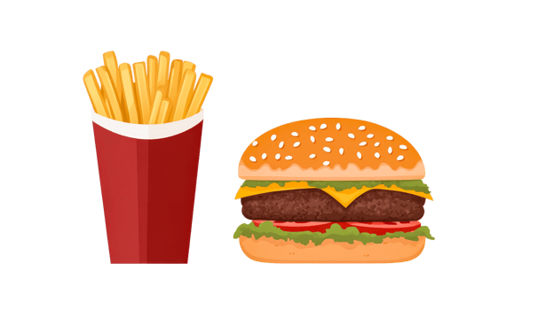 Burger and Fries, fast food meal combo, cutout transparent png