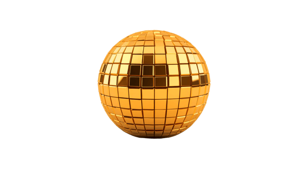 Shiny golden disco ball reflecting light in an empty space png