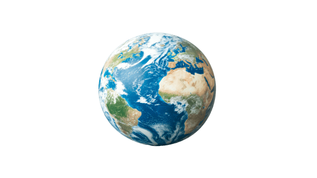 Planet Earth Globe Model isolated on black background, cut out transparent png