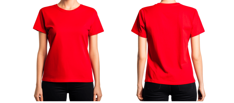 Red T-Shirt Front and Back View on Model, Isolated, cut out transparent png