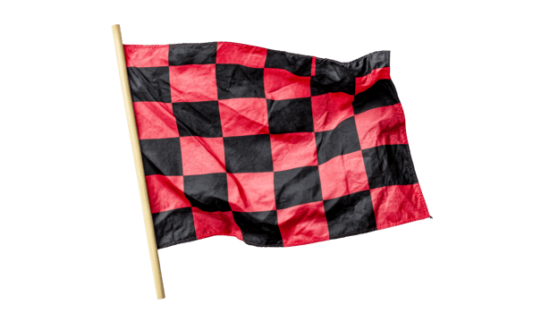 Racing flag with red and black checkerboard, cut out transparent png