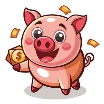 Cartoon pig holding money vector