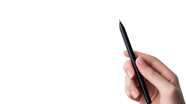 Hand holding sleek black pen in studio, cut out transparent png