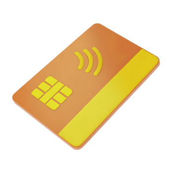 Claymorphism credit card icon with a chip and contactless wave png