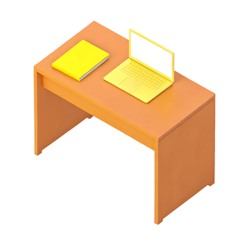 Claymorphism Simple icon of a desk with a laptop and notebook png