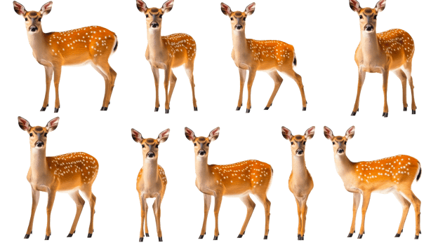 Sika deer portraits on black background in studio, cut out transparent png